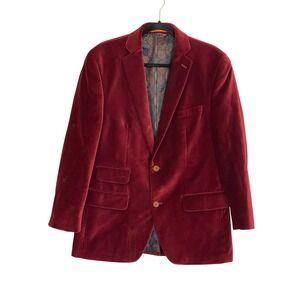 Tallia Mens Burgundy Red Velvet Blazer 40R Two Button Paisley Lining Sport Coat